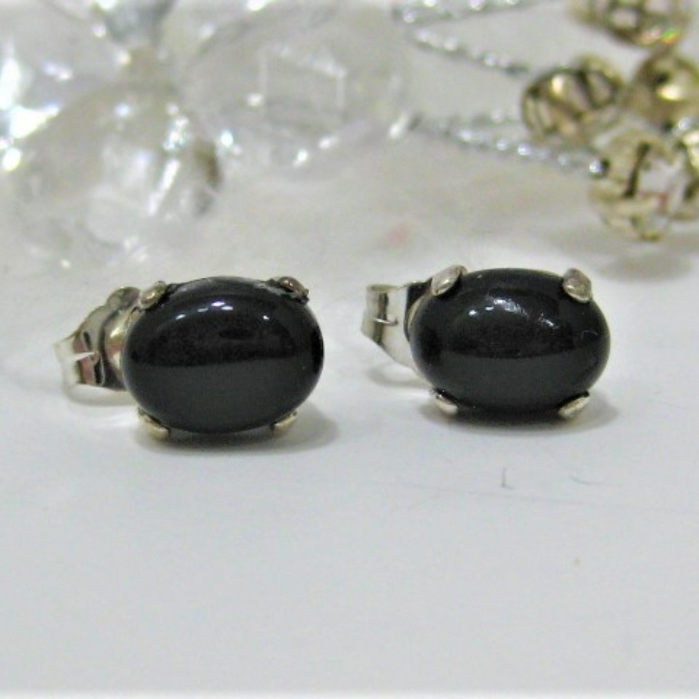 Black obsidian oval stud earrings